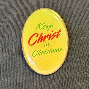 Keep Christ in Christmas Lapel Pin Vintage Yellow Religion Christian Religious